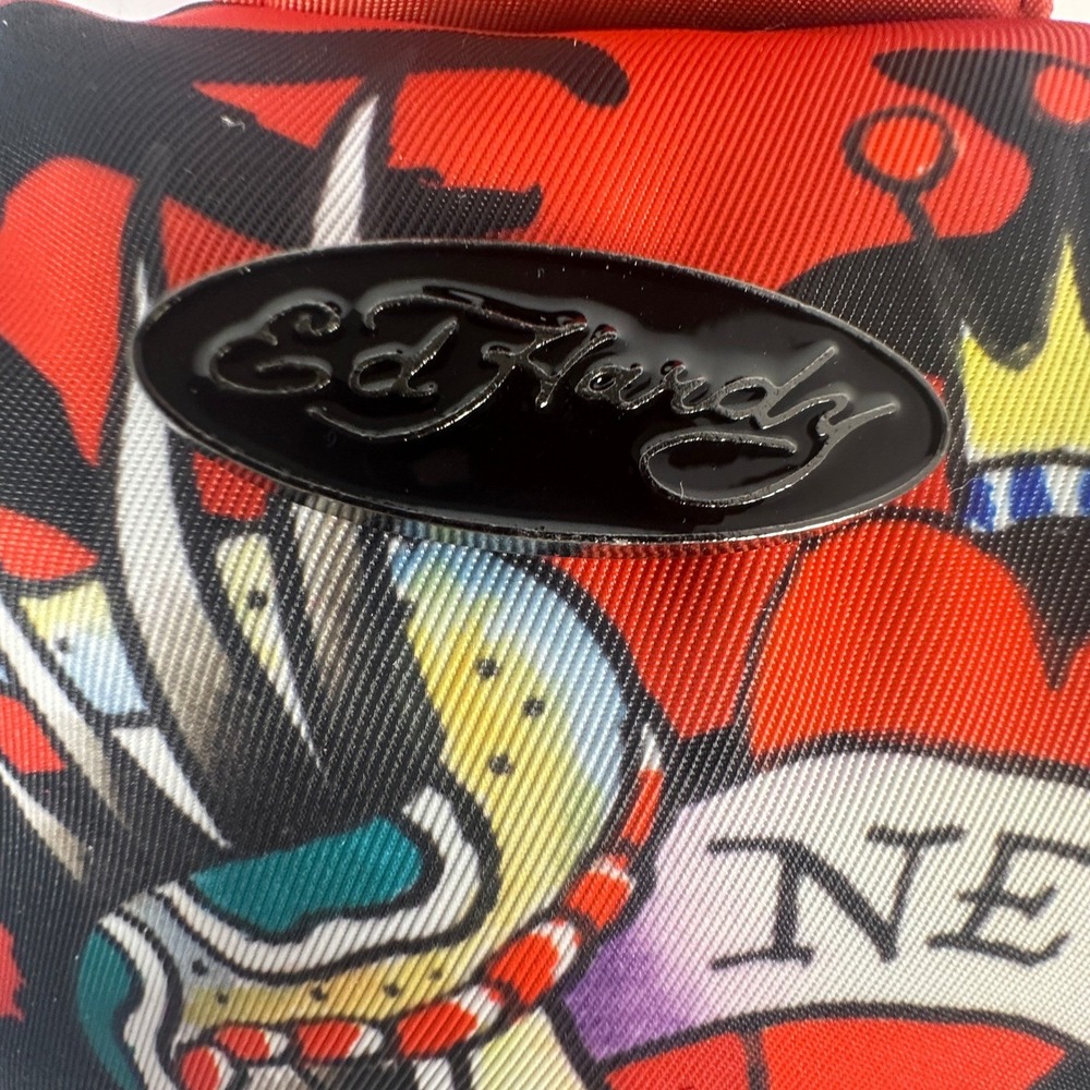Ed Hardy Sling Backpack Unisex Red Black New York City Skull Eagle Tattoo NWT - Picture 4 of 14